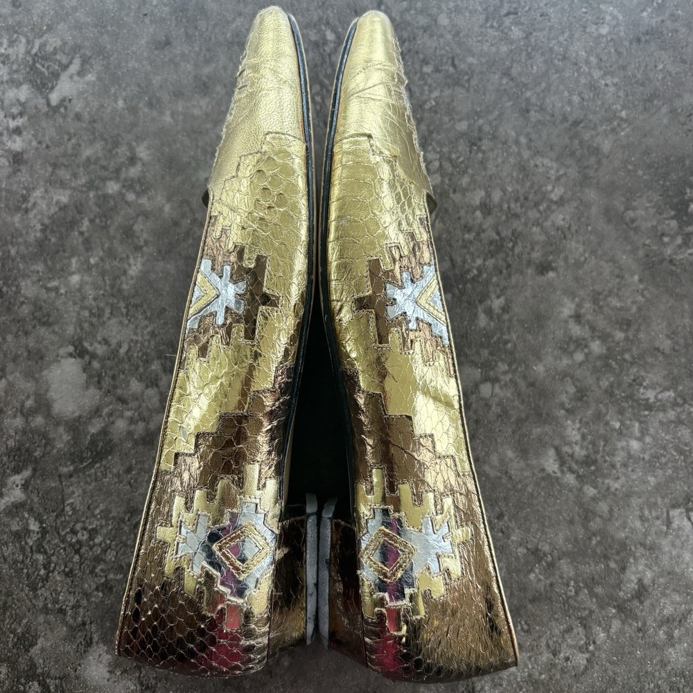 VTG J. Renee Gold Snake Embossed Pointed Toe Flats Metallic Dress Shoes 9M - Picture 7 of 8